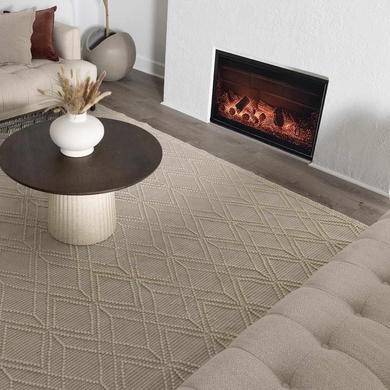Ramsbury Beige Trellis Wool Rug-5