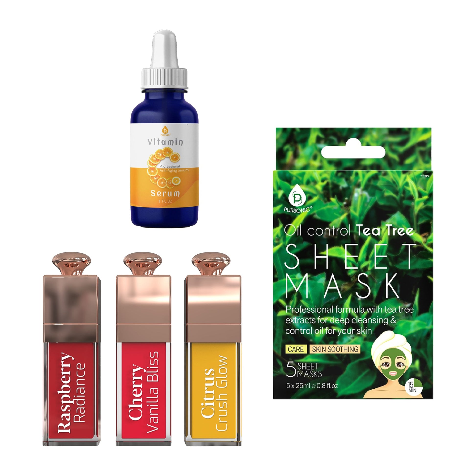 Pursonic Radiant Skin Bundle: Vitamin C Serum & Tea Tree Sheet Masks-0