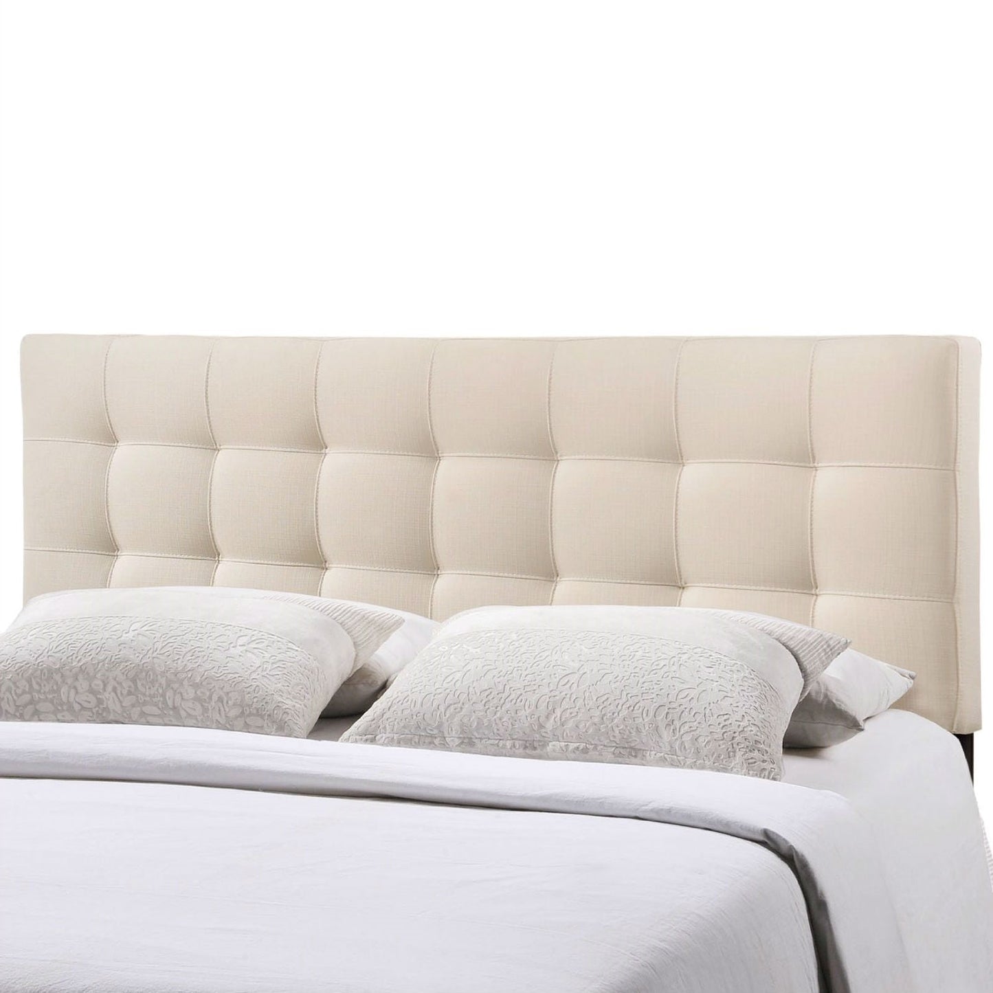 Queen size Ivory Fabric Padded Mid-Century Upholstered Headboard-1