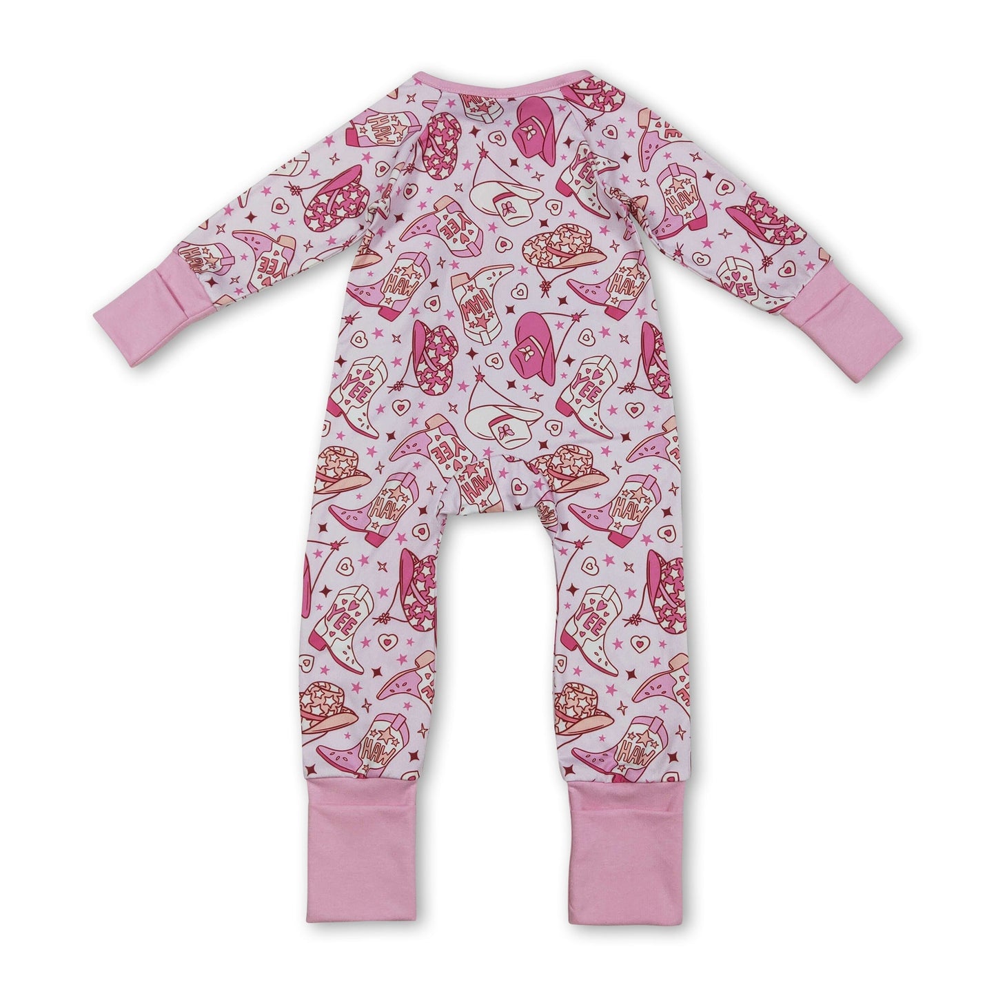 Pink heart boots hat western girls Valentine's zipper romper