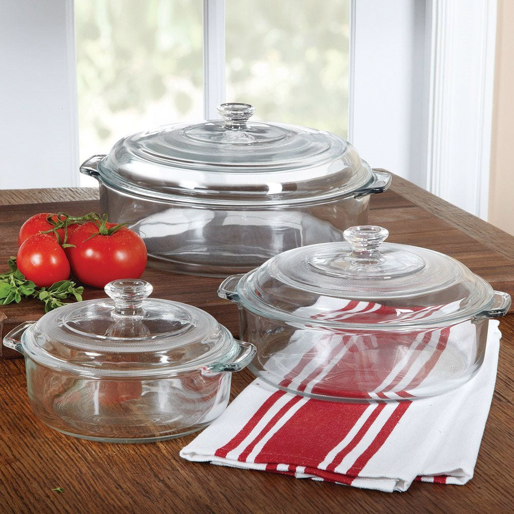 6-Piece Round Glass Casserole Cookware Bakeware Set with Lids-1