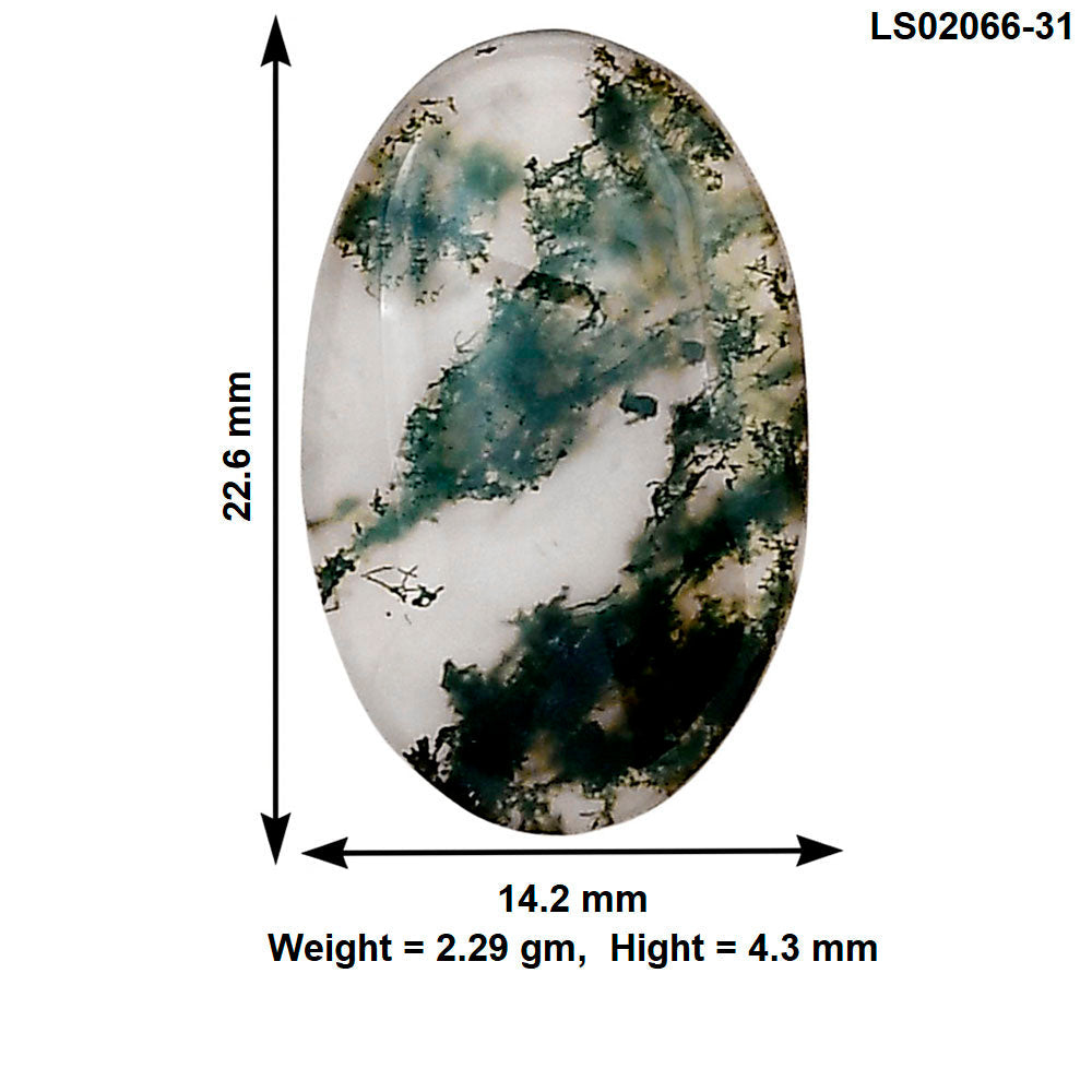 Green Moss Agate 22.6x14.2x4.3 mm Oval Gemstone LS02066-31-2