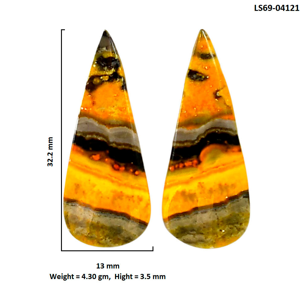 Indonesian Bumble Bee Pair 13x32.2x3.5 mm Pear Shape Polished Gemstone LS69-04121-2