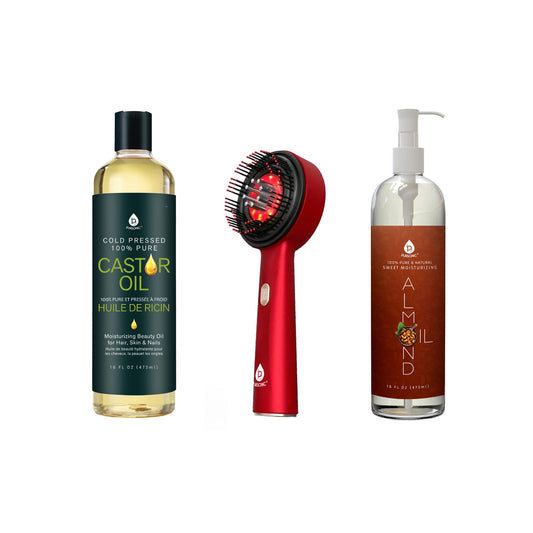 The Ultimate Hair & Beauty Wellness Bundle: LED Therapy Brush, Castor Oil, & Sweet Almond Oil-0