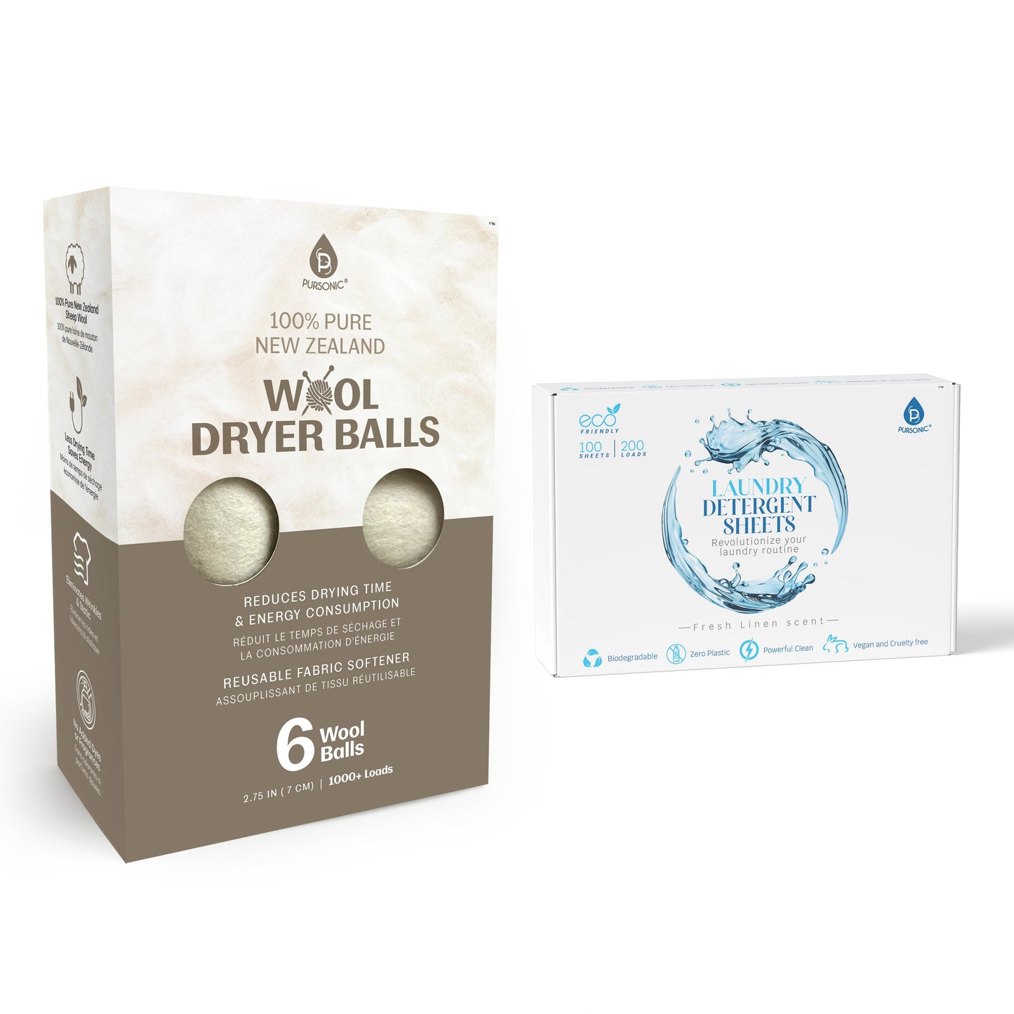Laundry Care Essentials Bundle: 100 Detergent Sheets + 6 Wool Dryer Balls Pack-0