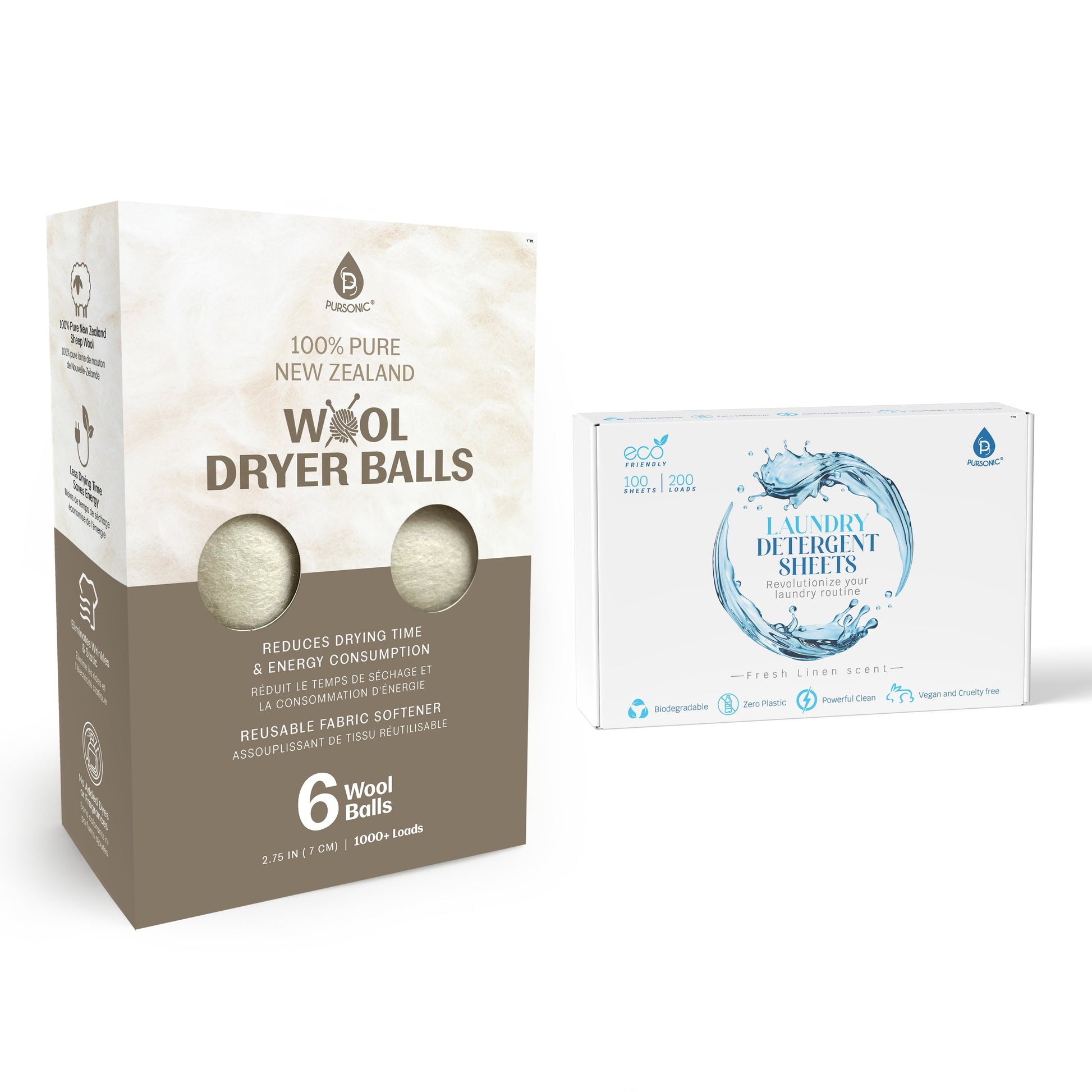 Laundry Care Essentials Bundle: 100 Detergent Sheets + 6 Wool Dryer Balls Pack-0