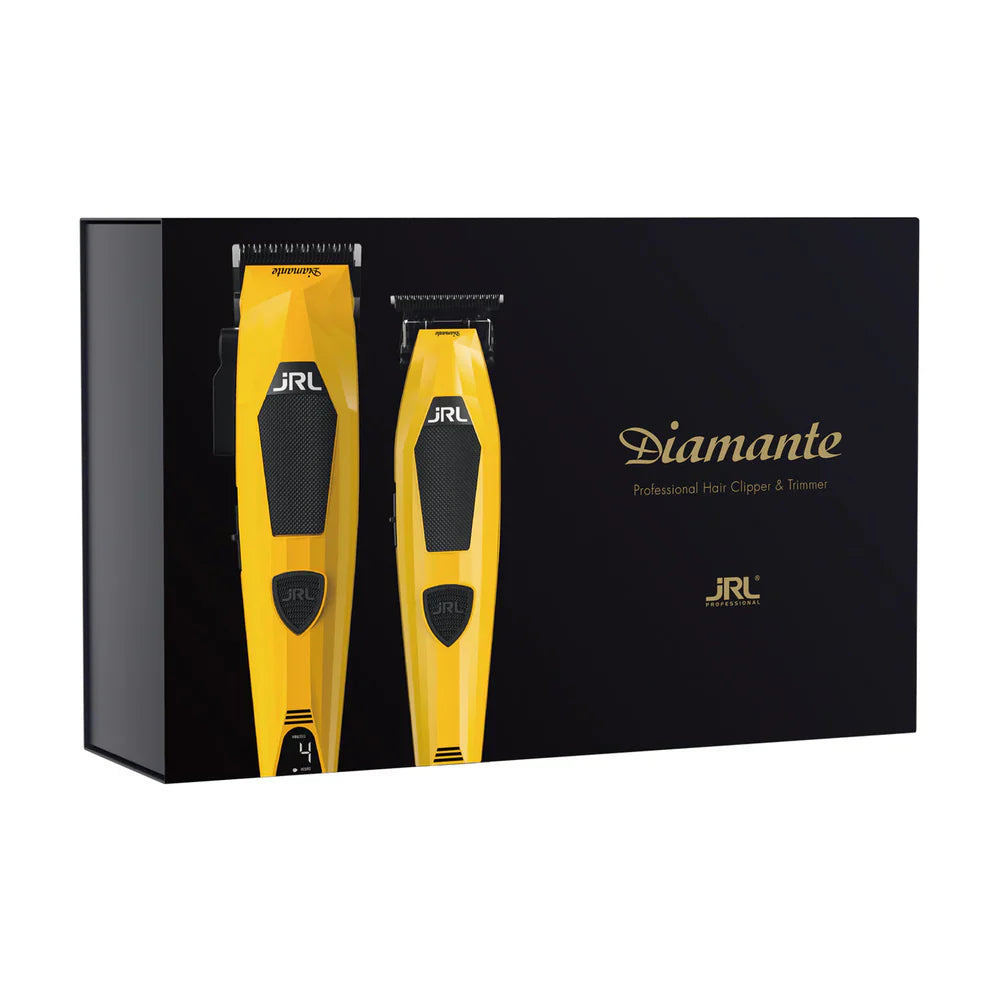 JRL Professional Diamante DI2025 Clipper & Trimmer Set Yellow with FREE Impacto Foil Shaver and Cape
