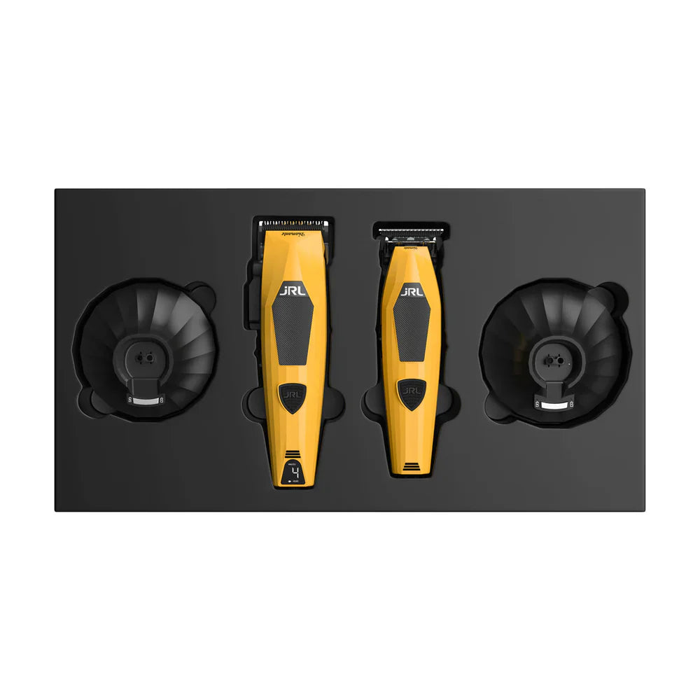 JRL Professional Diamante DI2025 Clipper & Trimmer Set Yellow with FREE Impacto Foil Shaver and Cape