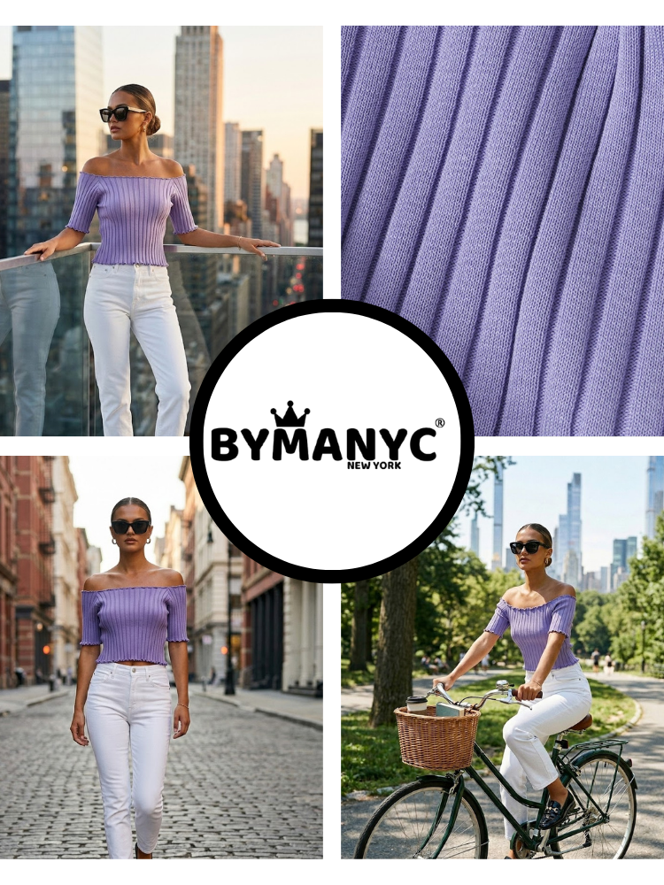 Lavender ASTOR Ribbed Off-the-Shoulder Top Prêt-à-Porter BYMANYC ®-3