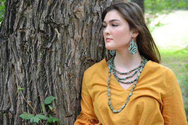 Leather Teardrop Earring in Cowboy Turquoise earrings accessories
