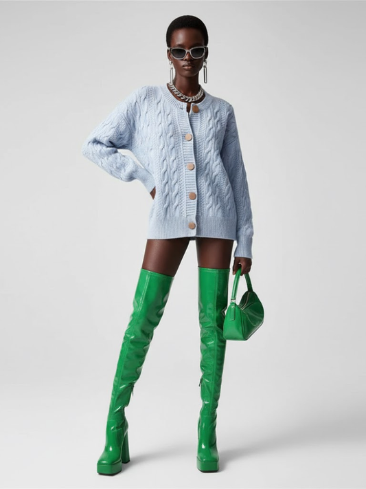 Light Blue Cable Knit Cardigan MADISON: New Colección COUTURE in NOLITA - BYMANYC ® New York-0
