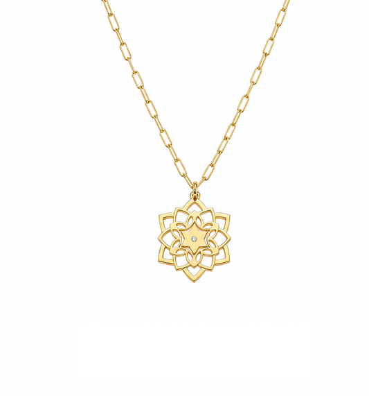 Fortuna Mandala Star of David Diamond Paperclip Necklace