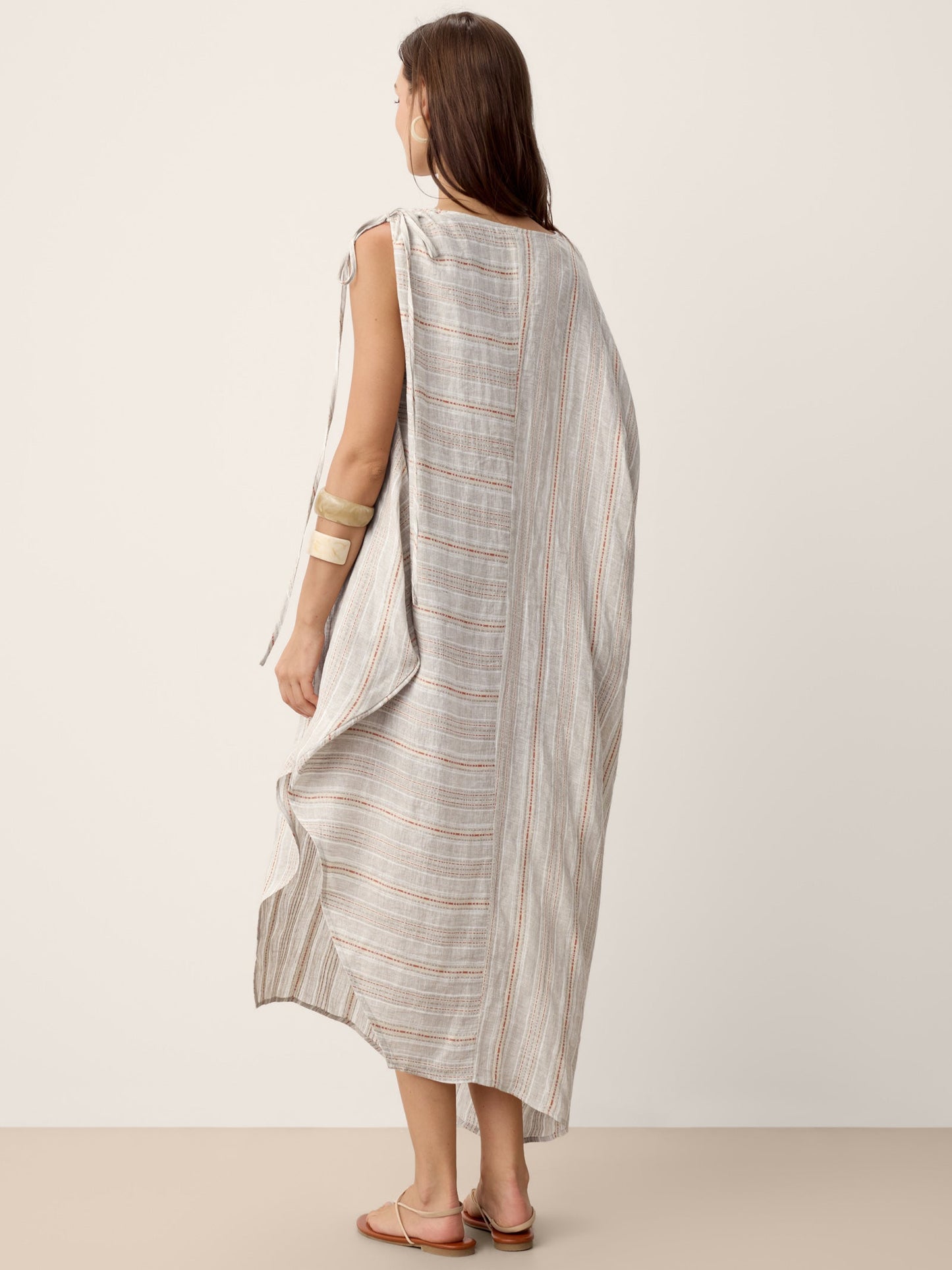 Linen Asymmetric Drawstring Midi Dress NADIA
