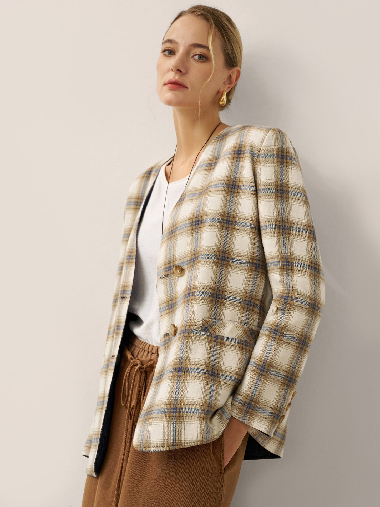 Linen Reversible Denim Texture V Neck Jacket ELLIE