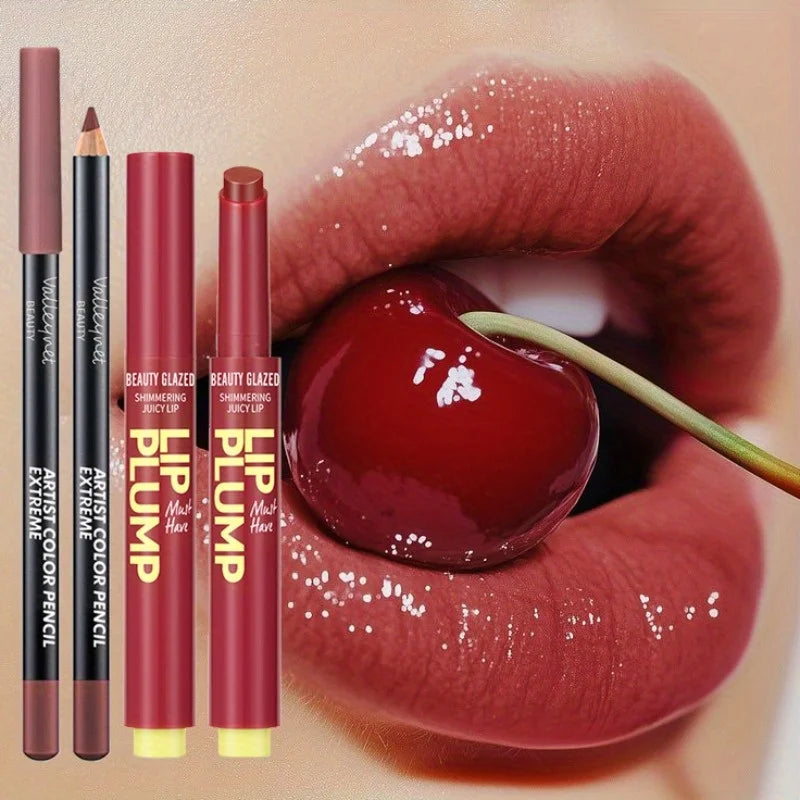 Lip plumping products with a cherry and lips in the background