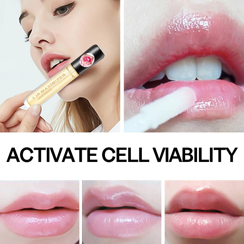Lip balm being applied to lips with close-up shots and text 'Activate Cell Viability'.