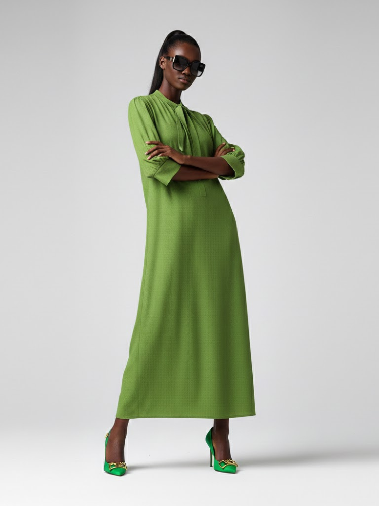 Long BRYANT Green Bow Dress Prêt-à-Porter BYMANYC ® New York-0