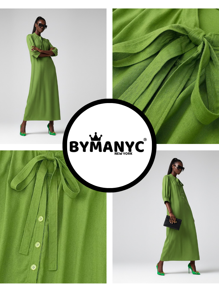 Long BRYANT Green Bow Dress Prêt-à-Porter BYMANYC ® New York-2