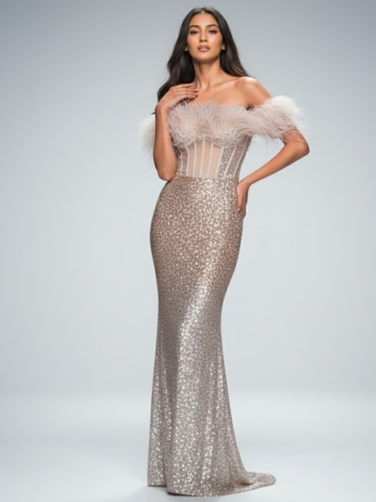 Long Nude Evening Dress CLINTON HILL: Prêt-à-Porter Line BYMANYC ® New York-1