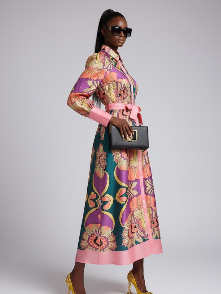 Long SOHO Geometric Print Dress Prêt-à-Porter BYMANYC ® New York-2
