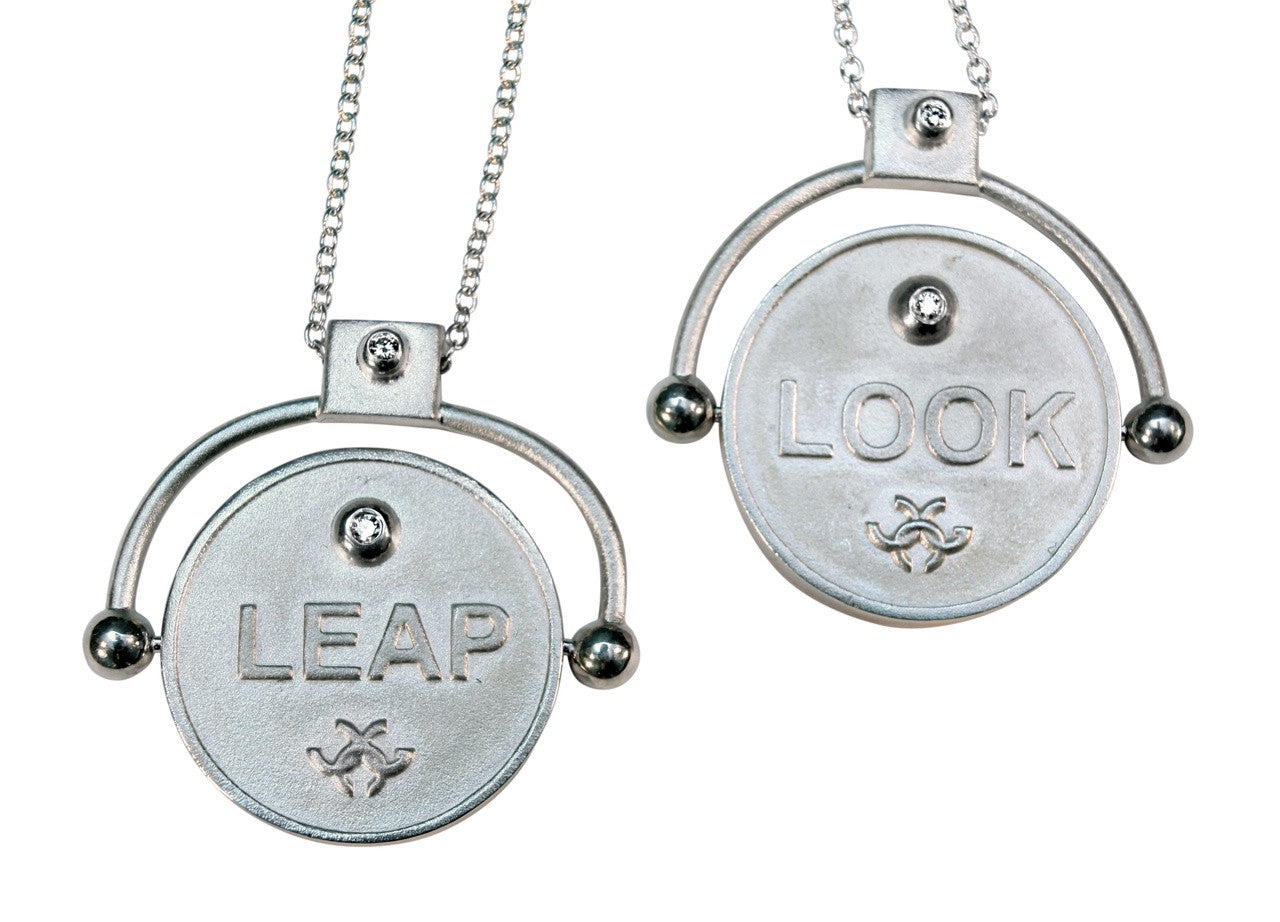 Decision Coin Necklace: "Look / Leap" Sterling Silver with Diamonds-0