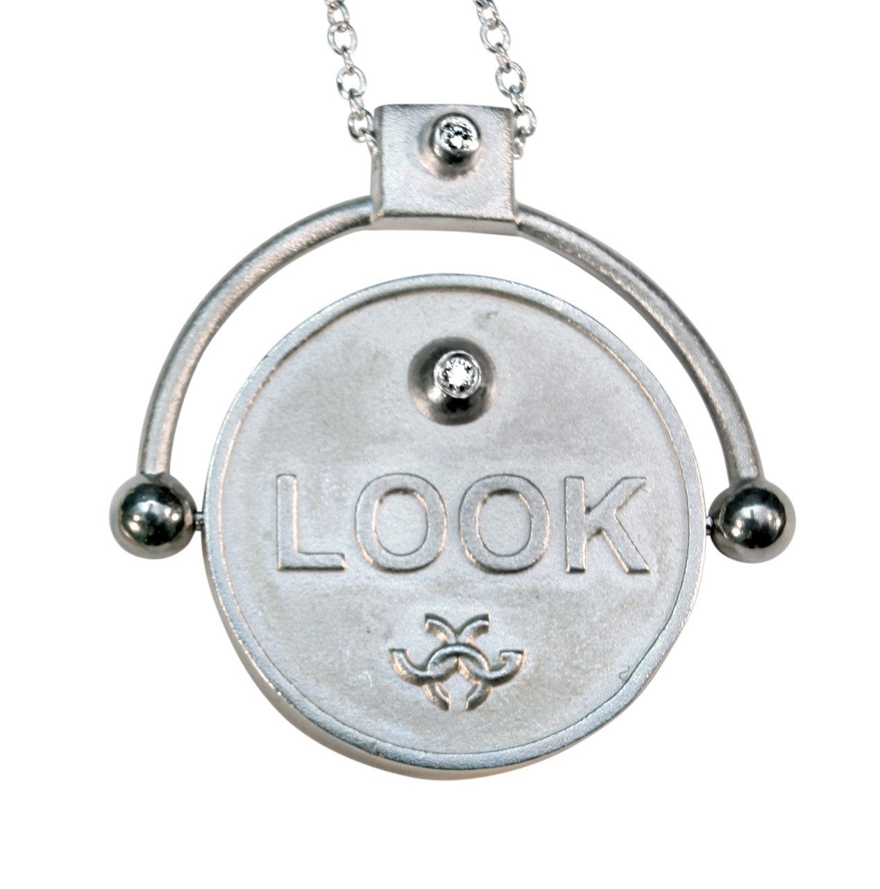 Decision Coin Necklace: "Look / Leap" Sterling Silver with Diamonds-6