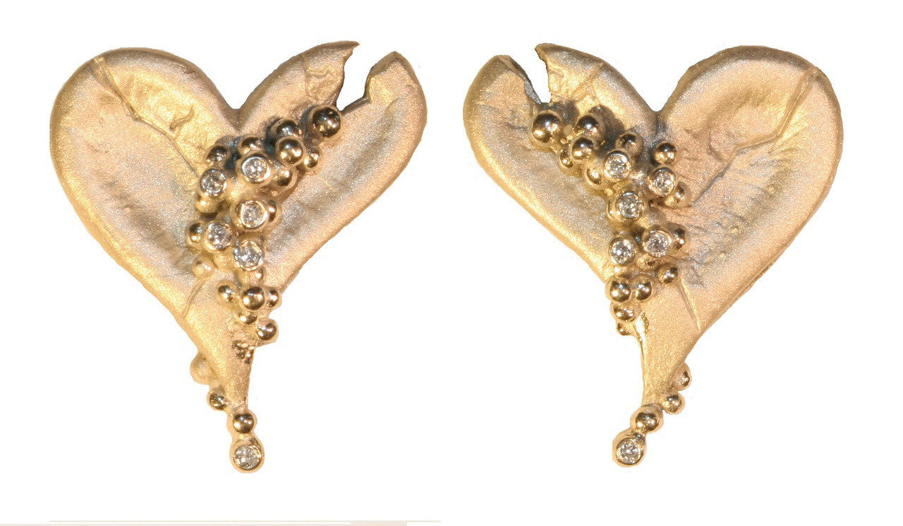 Lucky Break Heart Earrings-18K Gold with Overflowing Diamonds-4