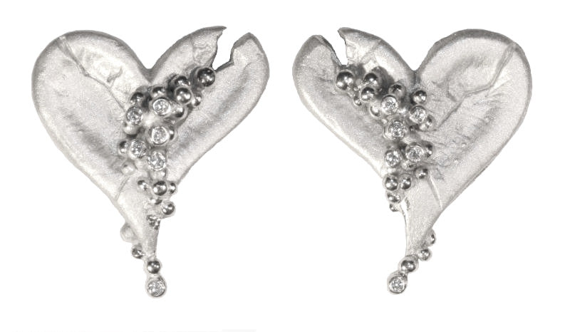 Lucky Break Heart Earrings-18K Gold with Overflowing Diamonds-6