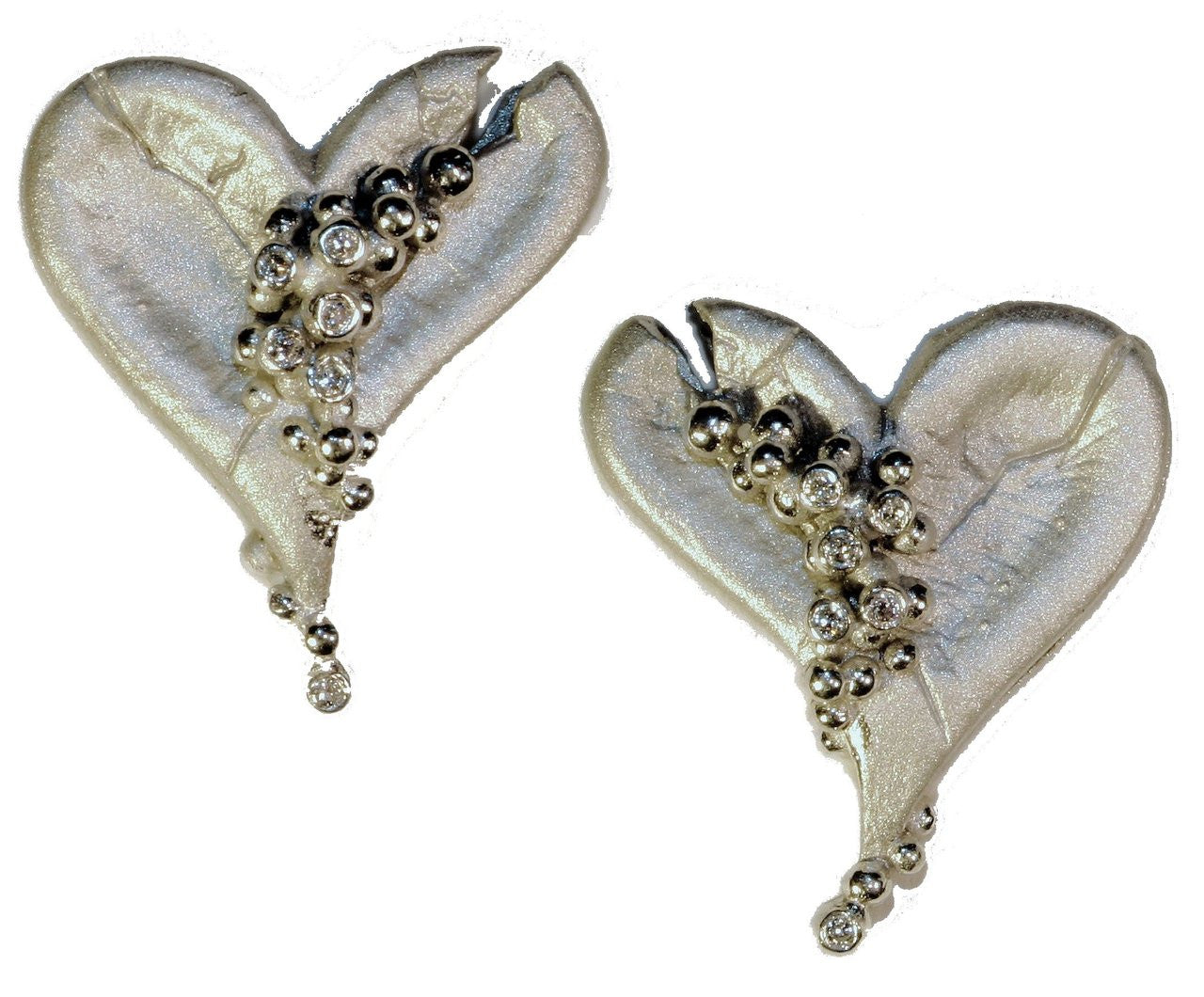 Lucky Break Heart Earrings-18K Gold with Overflowing Diamonds-9