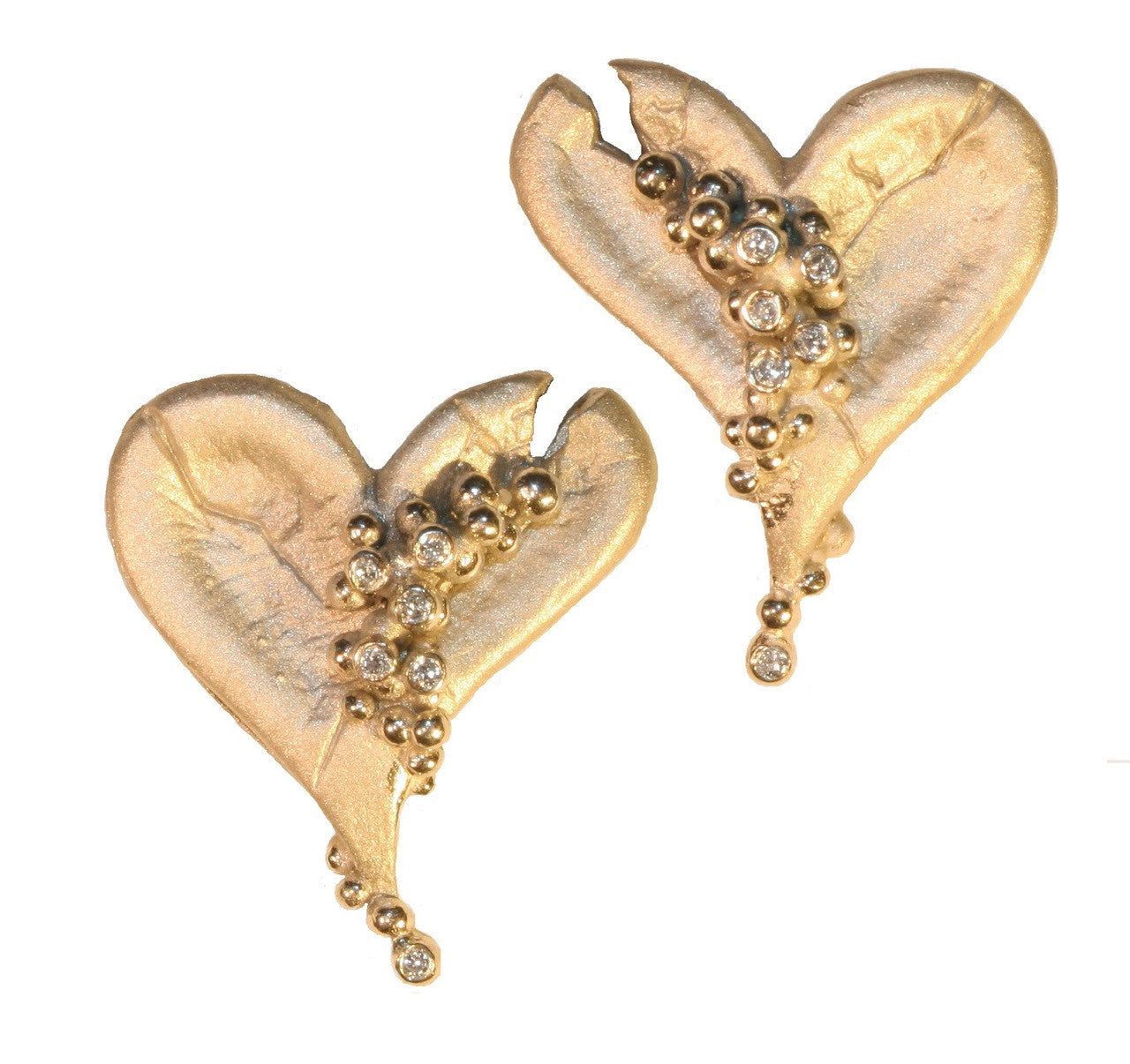 Lucky Break Heart Earrings-18K Gold with Overflowing Diamonds-10