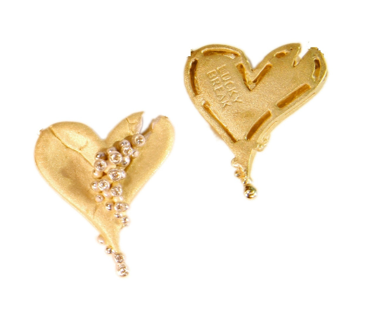 Lucky Break Heart Earrings-18K Gold with Overflowing Diamonds-7