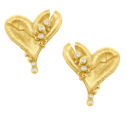 Lucky Break Heart Earrings-18K Gold with Overflowing Diamonds-0