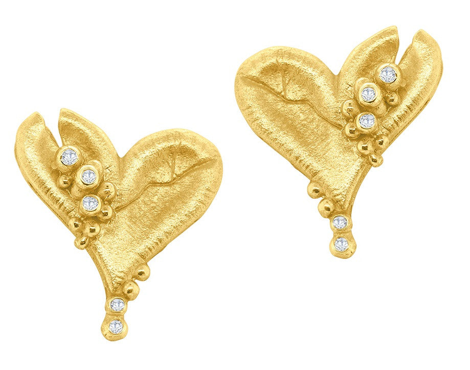 Lucky Break Heart Earrings-18K Gold with Overflowing Diamonds-14