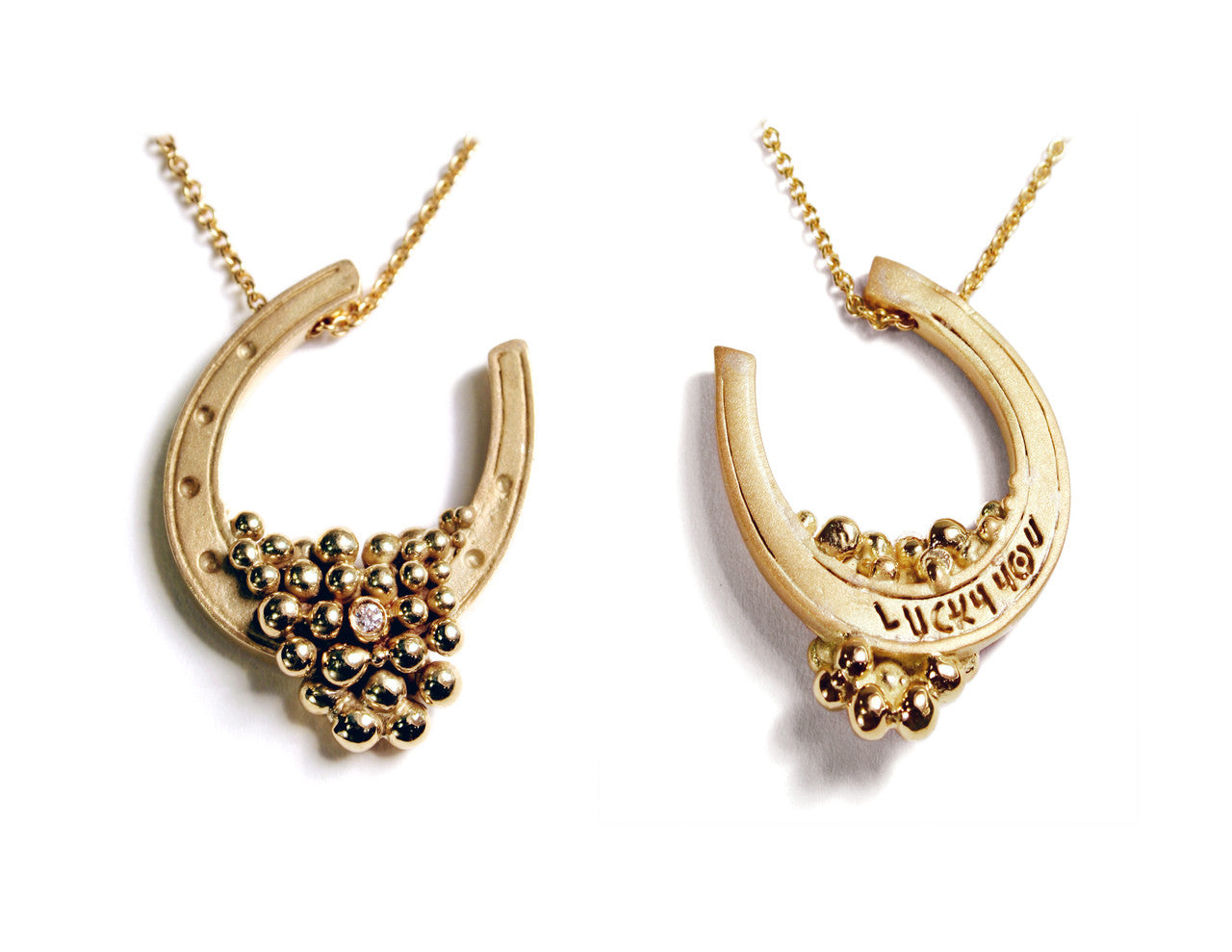 "Lucky You" Equestrian Horseshoe Necklace-Sterling silver, one diamond dot.-0
