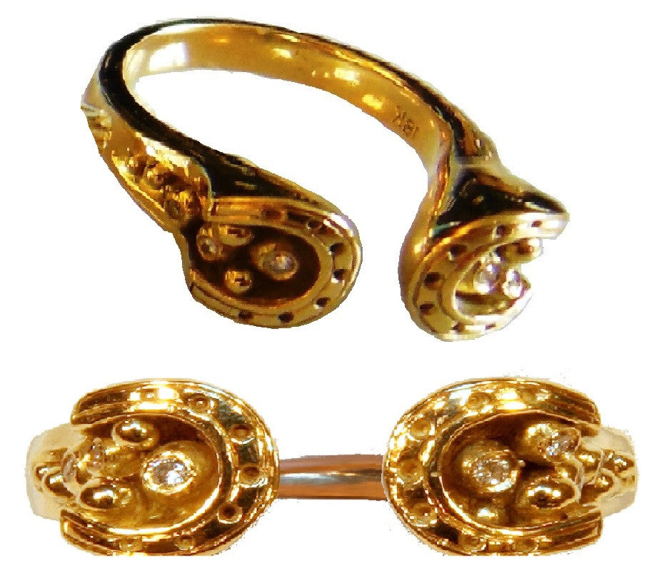 Equestrian "Lucky You" Horseshoe Ring-18K Gold & Diamonds. Smaller Version-0