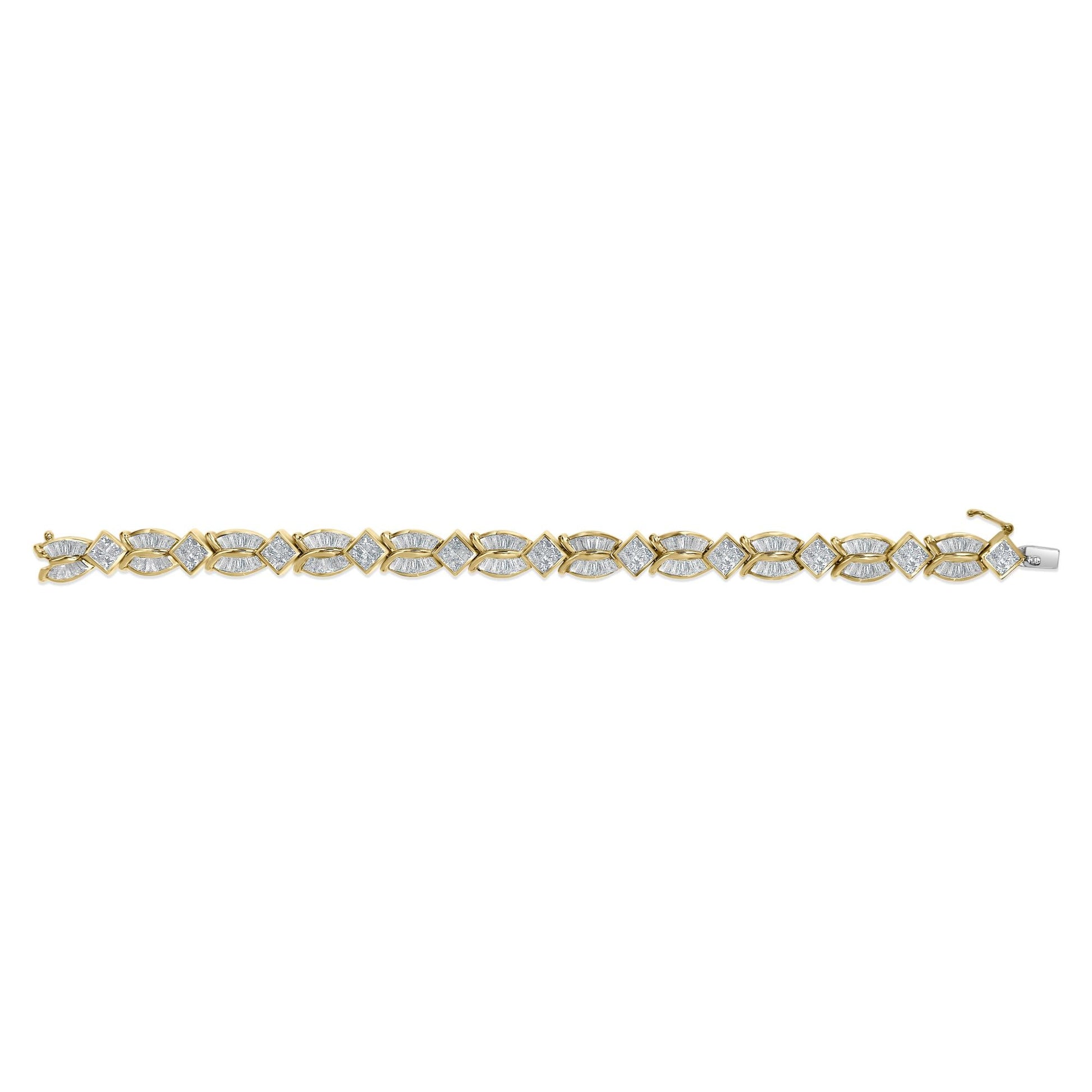 14K Yellow Gold 8 1/5 Cttw Baguette and Princess-Cut Diamond Geometric Twist Link Bracelet (G-H Color, VS1-VS2 Clarity) - Size 7"-3
