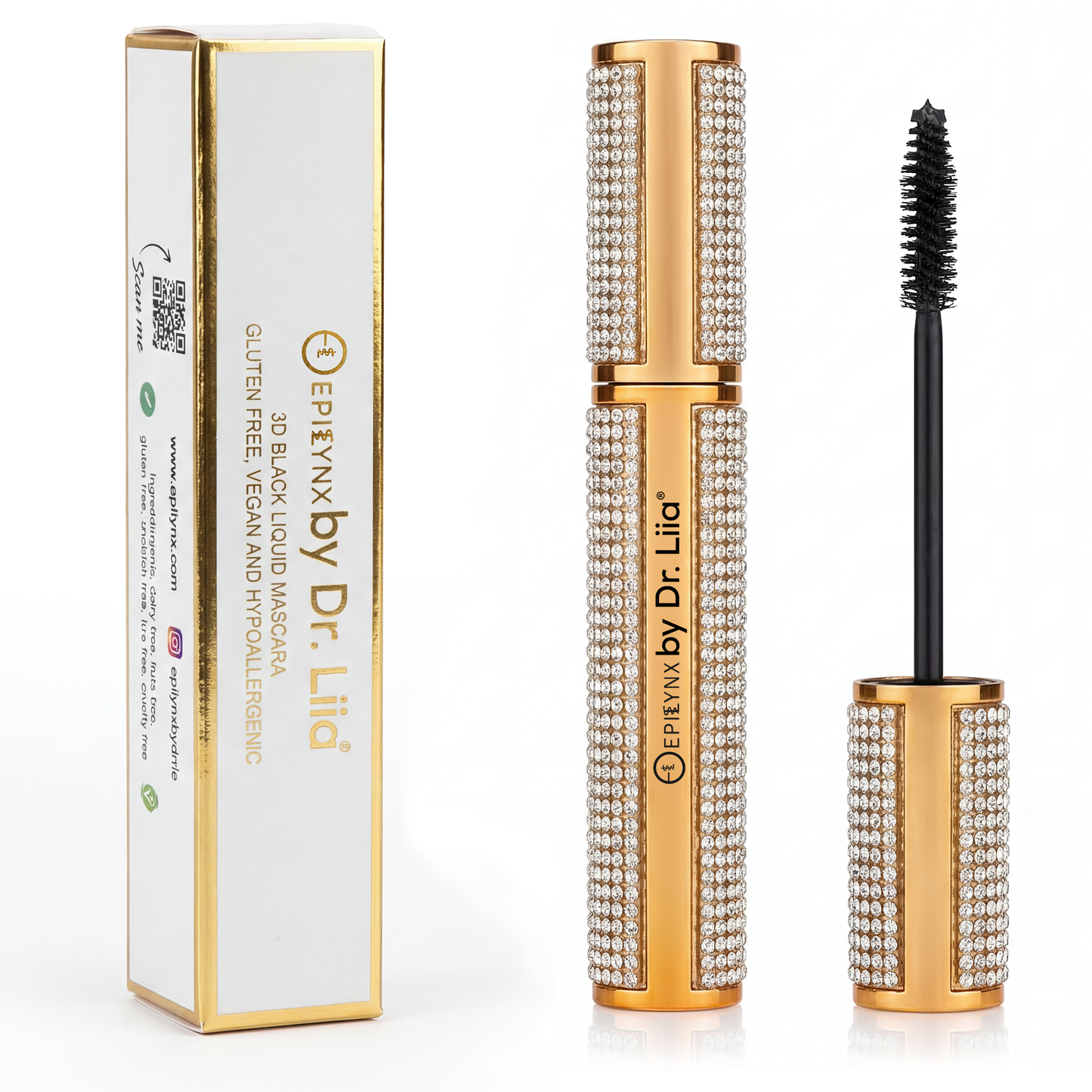 Mega Volume Vegan Mascara – Smudge-Proof with Handmade Diamond Case