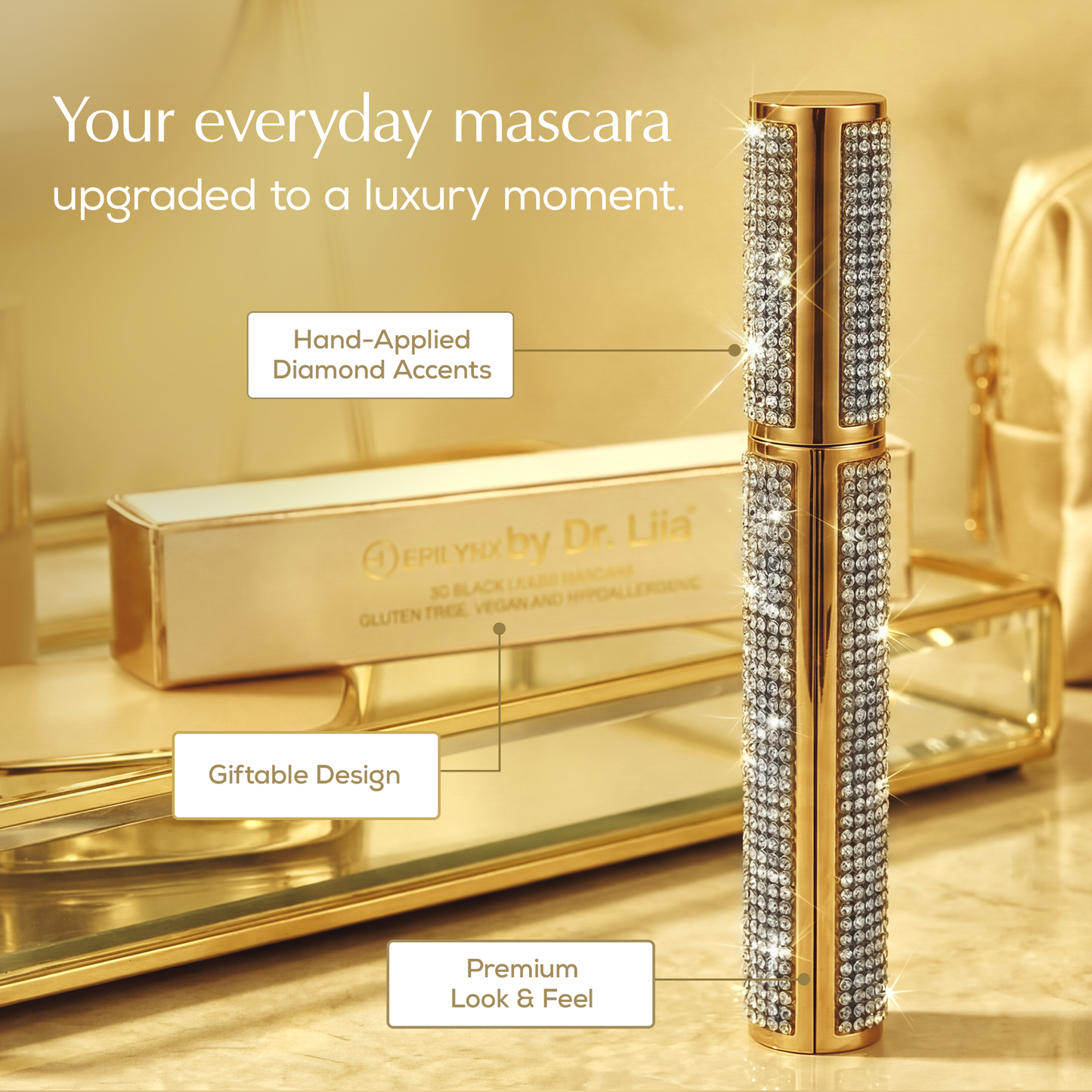 Mega Volume Vegan Mascara – Smudge-Proof with Handmade Diamond Case