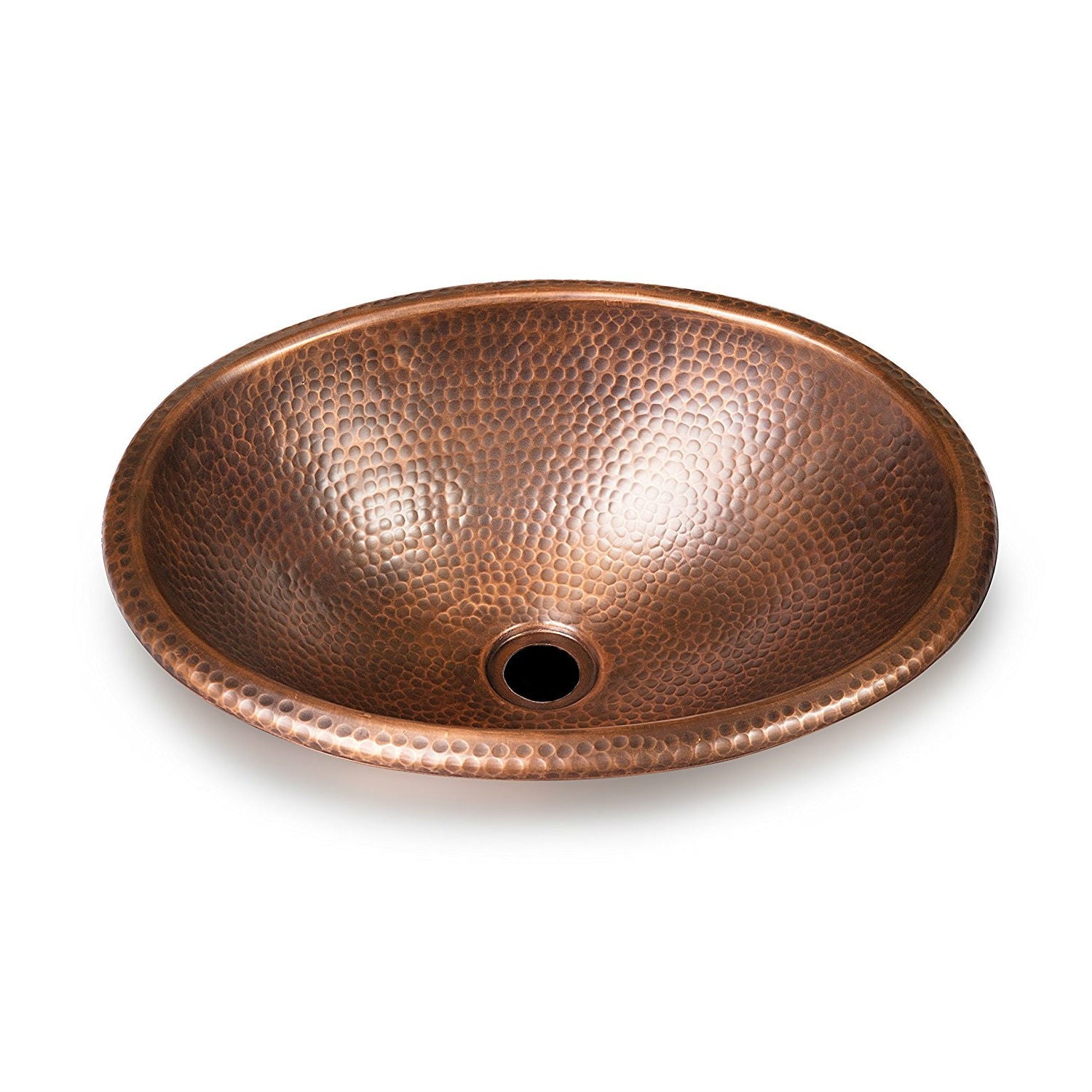 Hammered Copper Oval Bathroom Sink Vessel 17 x 13 inch-2
