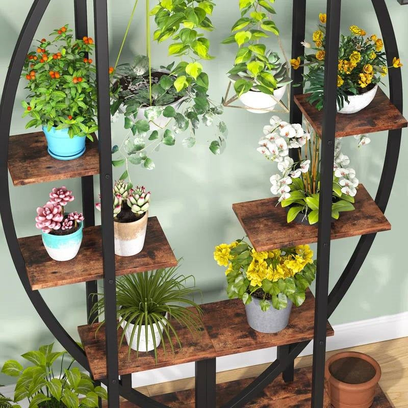 Set of 2 - Symmetrical Modern Metal Wood 10-Shelf Plant Stand-2