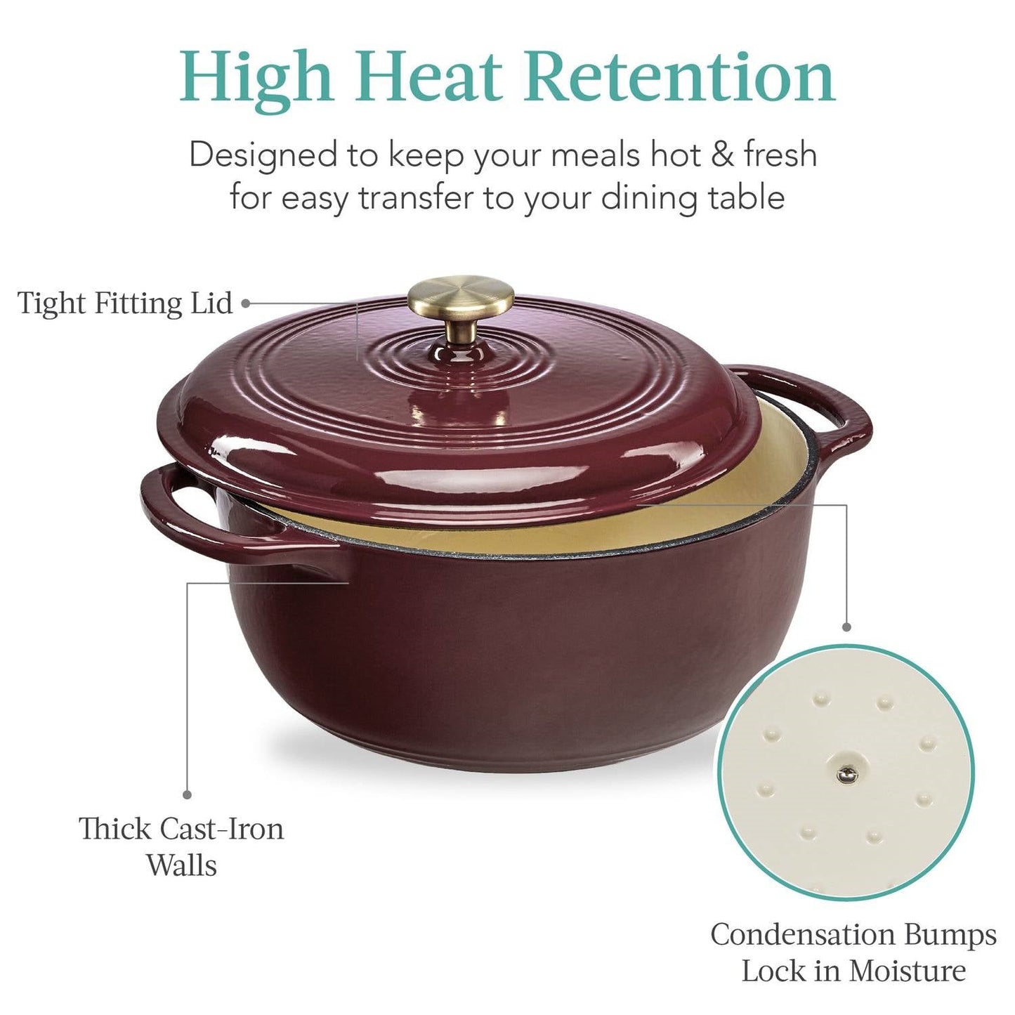 6 Quart Large Maroon Cabernet Red Enamel Cast-Iron Dutch Oven Kitchen Cookware-1