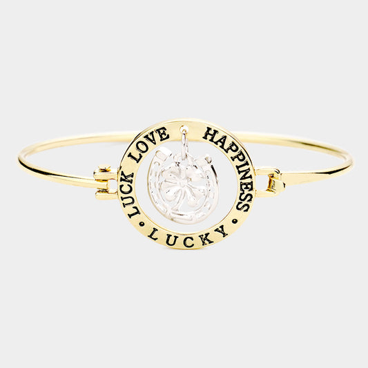 "Luck Love Happiness Lucky" Four Leaf Clover Hook Bracelet