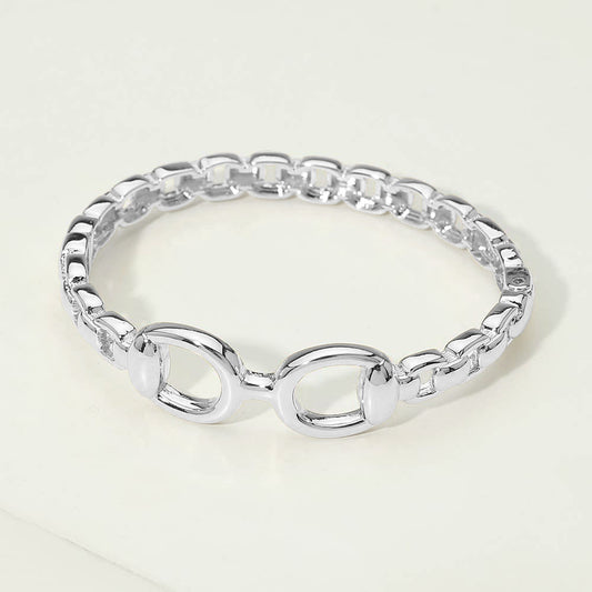 14K Gold Plated Interlocking Center Hinged Bangle Bracelet