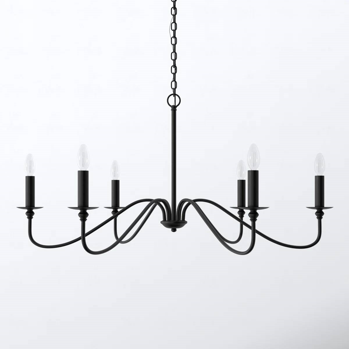 30-inch Contemporary Classic Dimmable 6-Light Chandelier in Matte Black-0