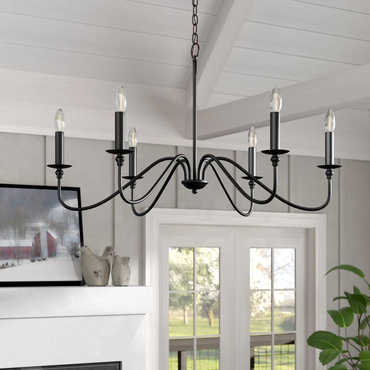 30-inch Contemporary Classic Dimmable 6-Light Chandelier in Matte Black-1