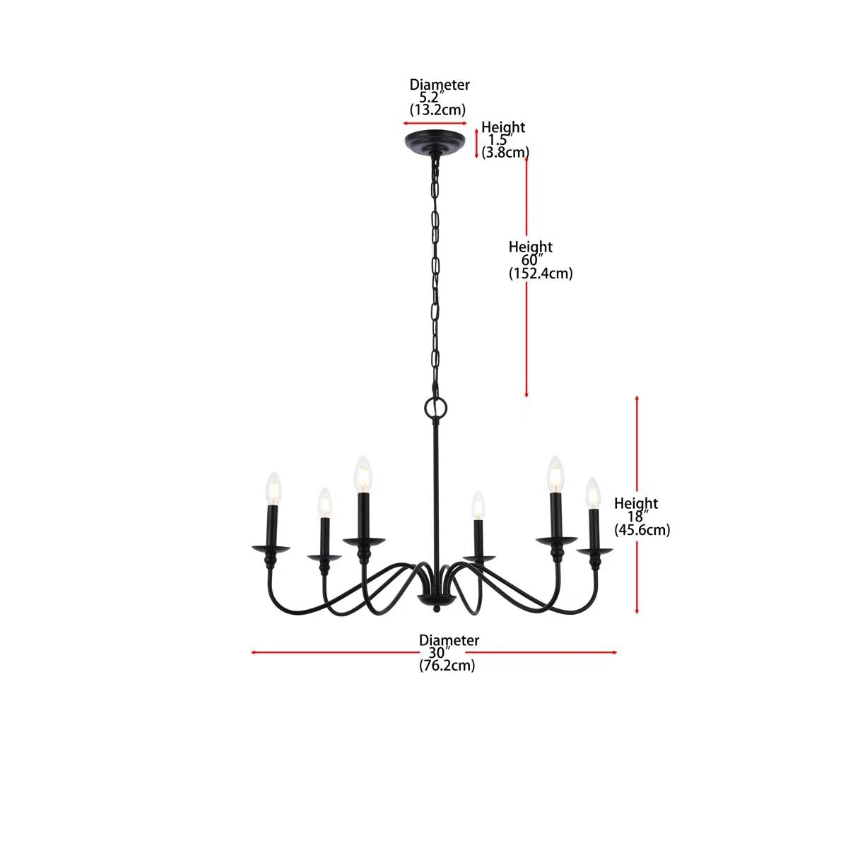 30-inch Contemporary Classic Dimmable 6-Light Chandelier in Matte Black-4