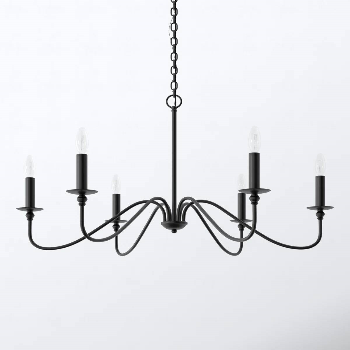 42-inch Traditional 6-Light Dimmable Chandelier in Matte Black Finish-1