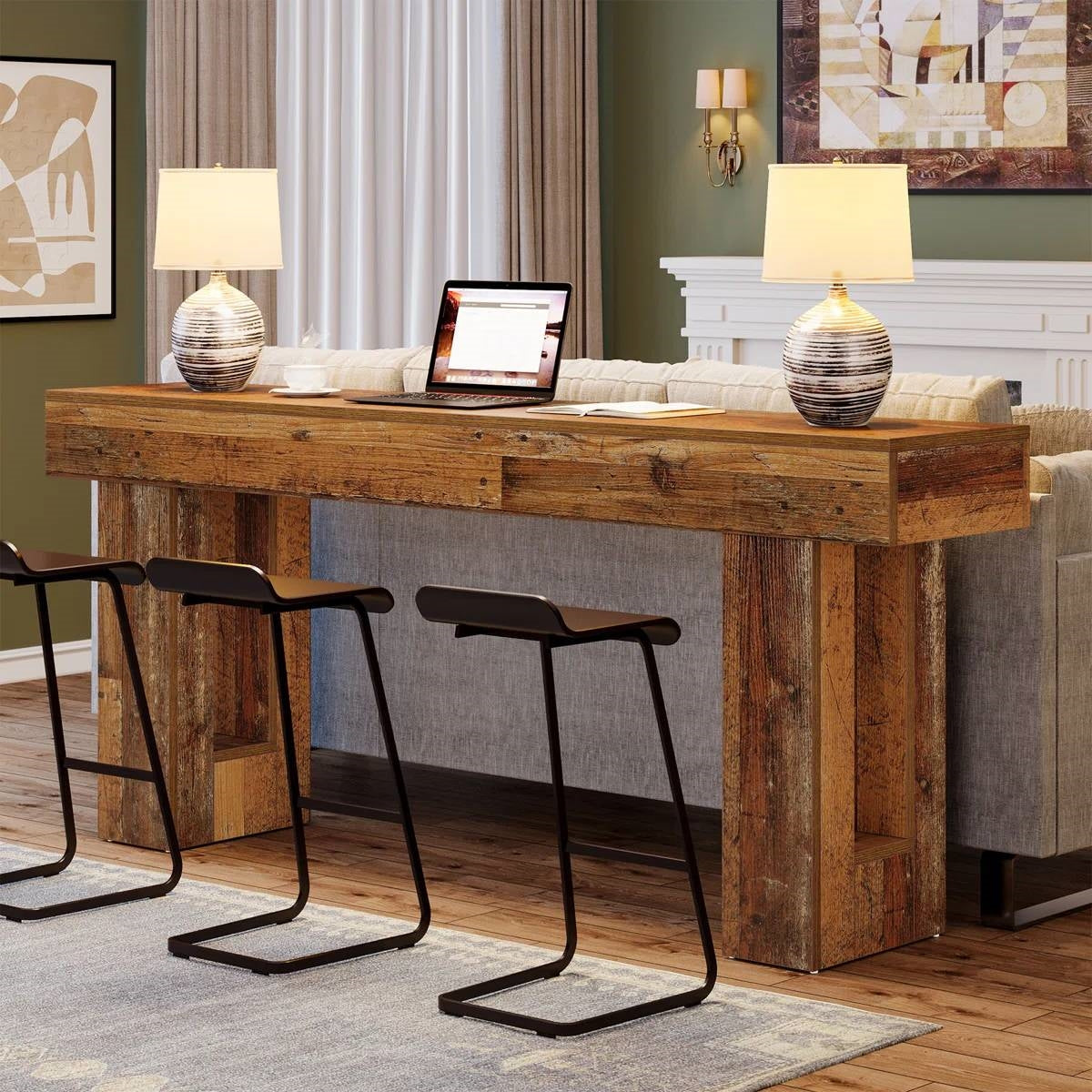 Modern Farmhouse 63-inch Entryway Console Sofa Table in Distressed Wood Finish-3