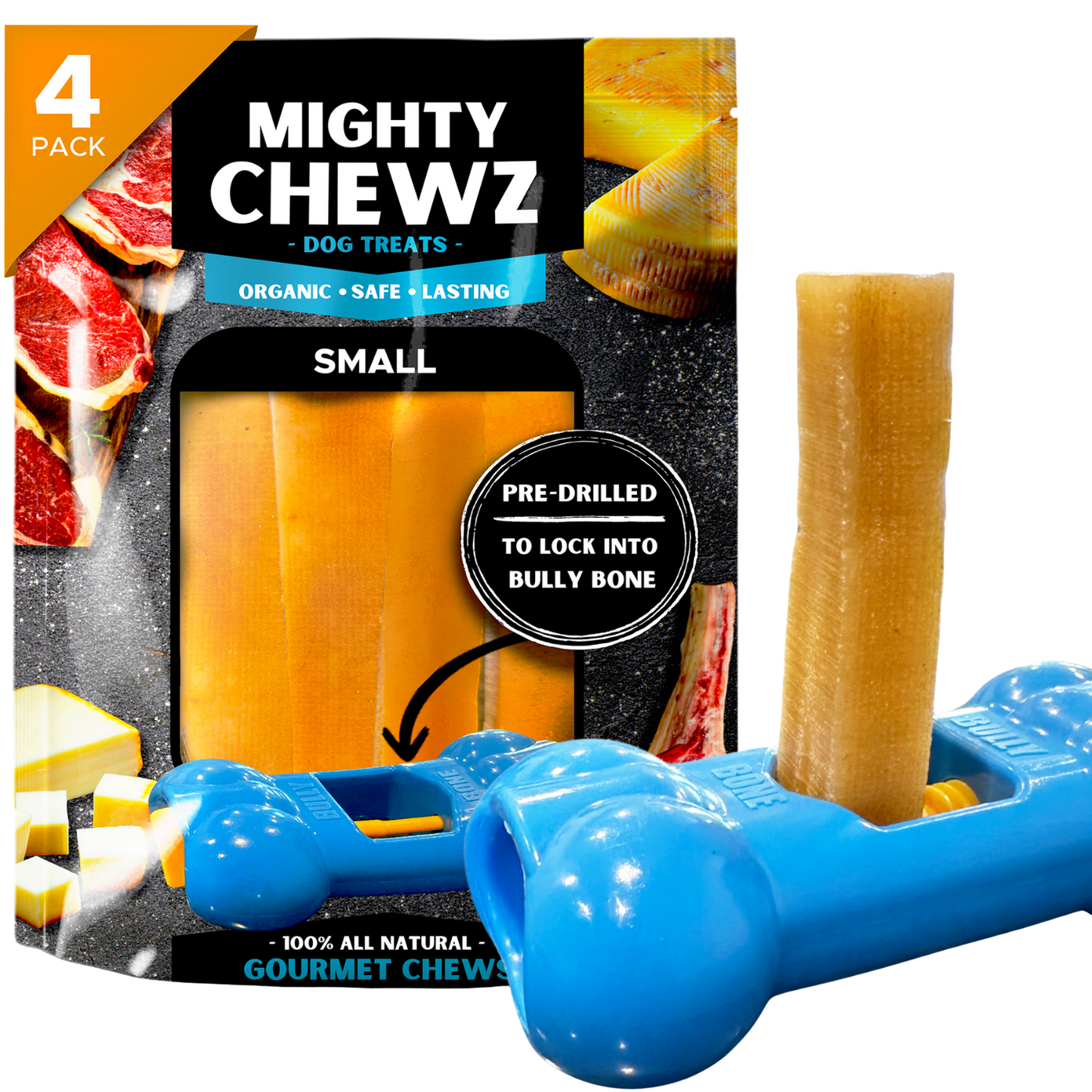 4 Pack Small Yak Cheese - Bully Bone Pro Included-0