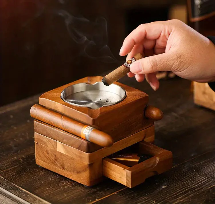 Wooden Cigar Ashtray Coaster and Holder for Gifts